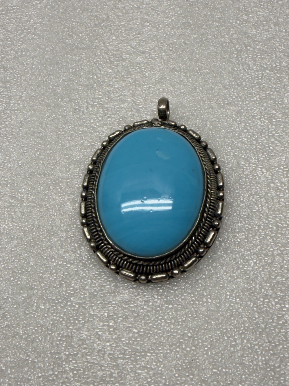 Sterling Silver Blue Dome Oval Pendant.